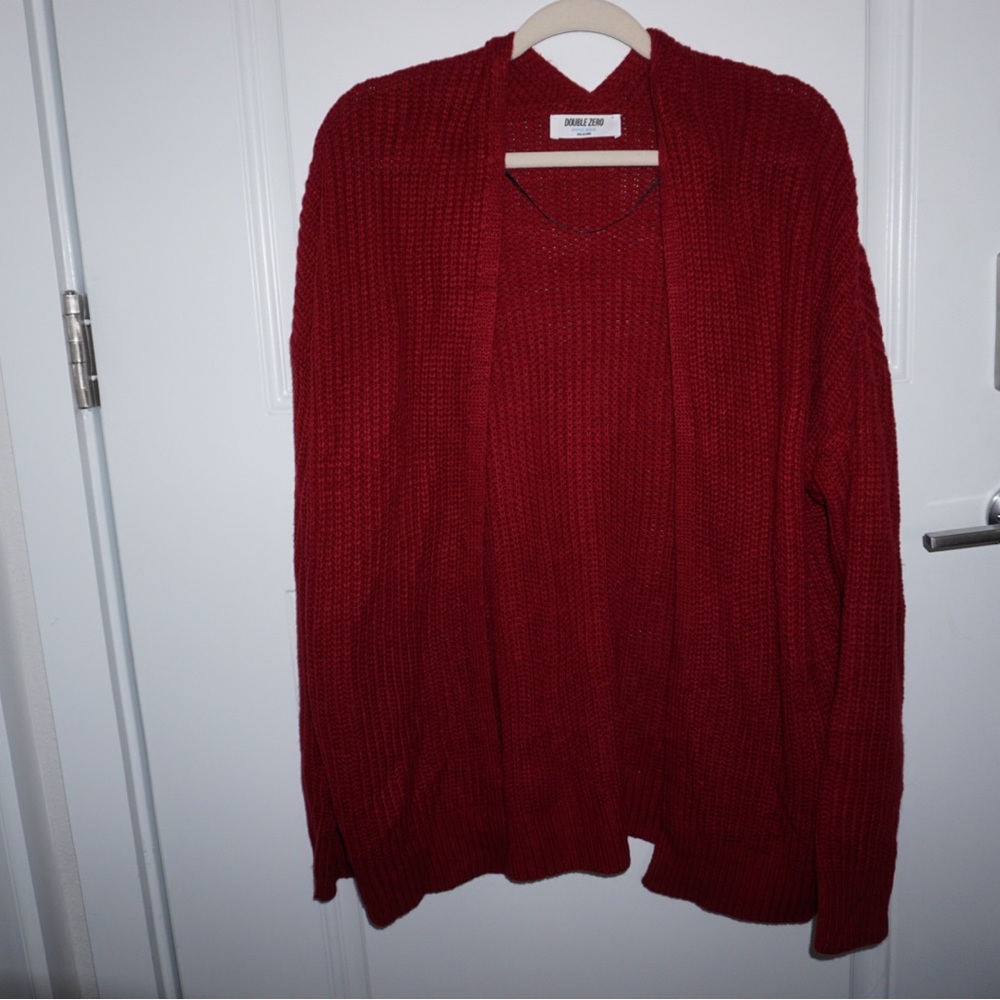 Red cardigan